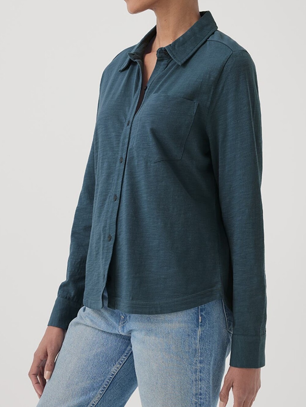 Pact 100% Organic Cotton Relaxed Slub Long Sleeve Button Up Ore